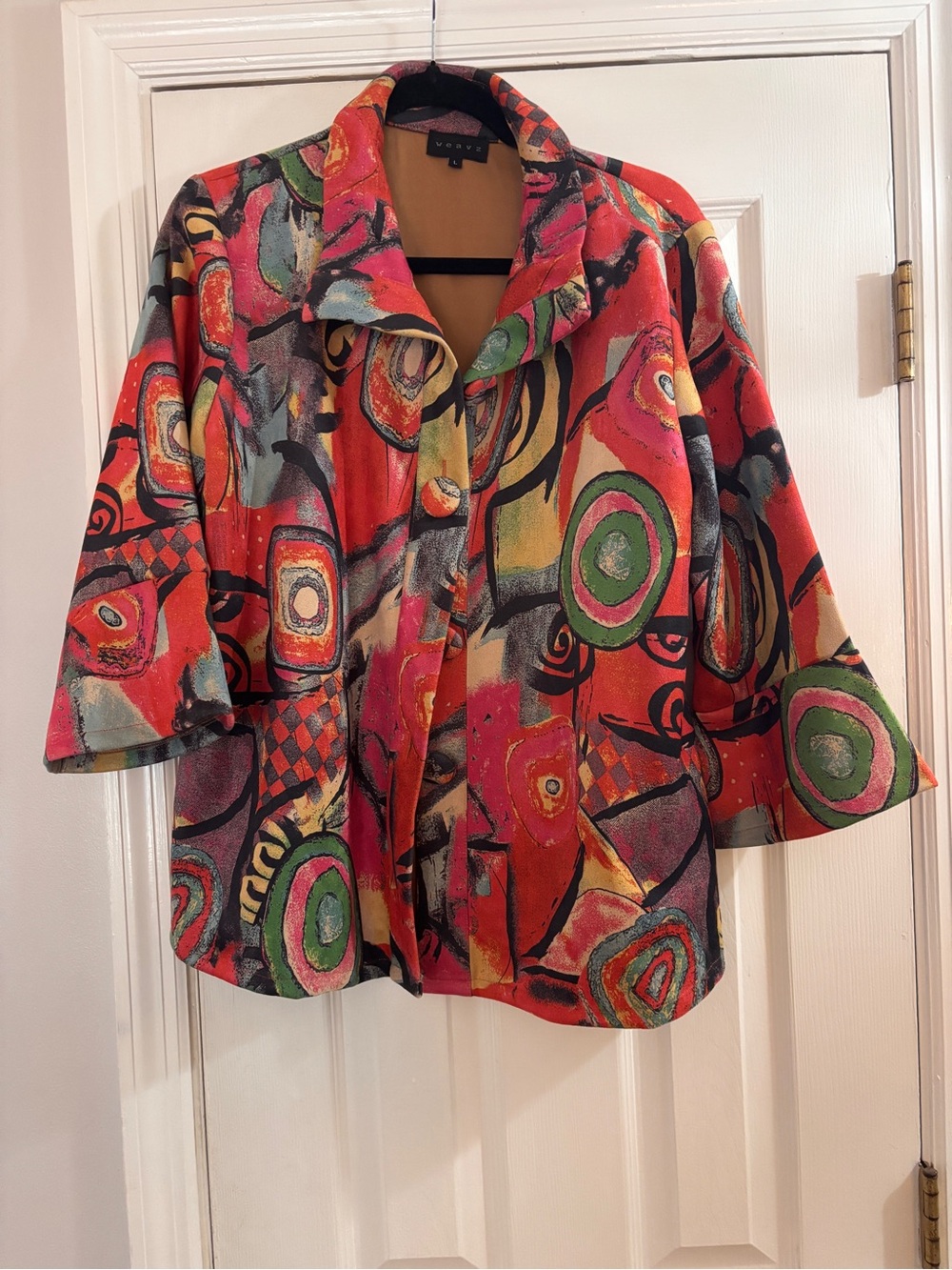 Weavz Abstract Print Tunic Jacket - Red, Green & Pink